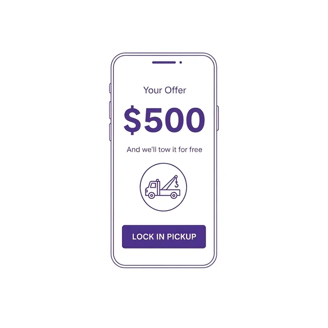 Phone showing your $500 cash offer with free tow