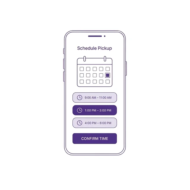 Phone showing pickup time scheduling with calendar