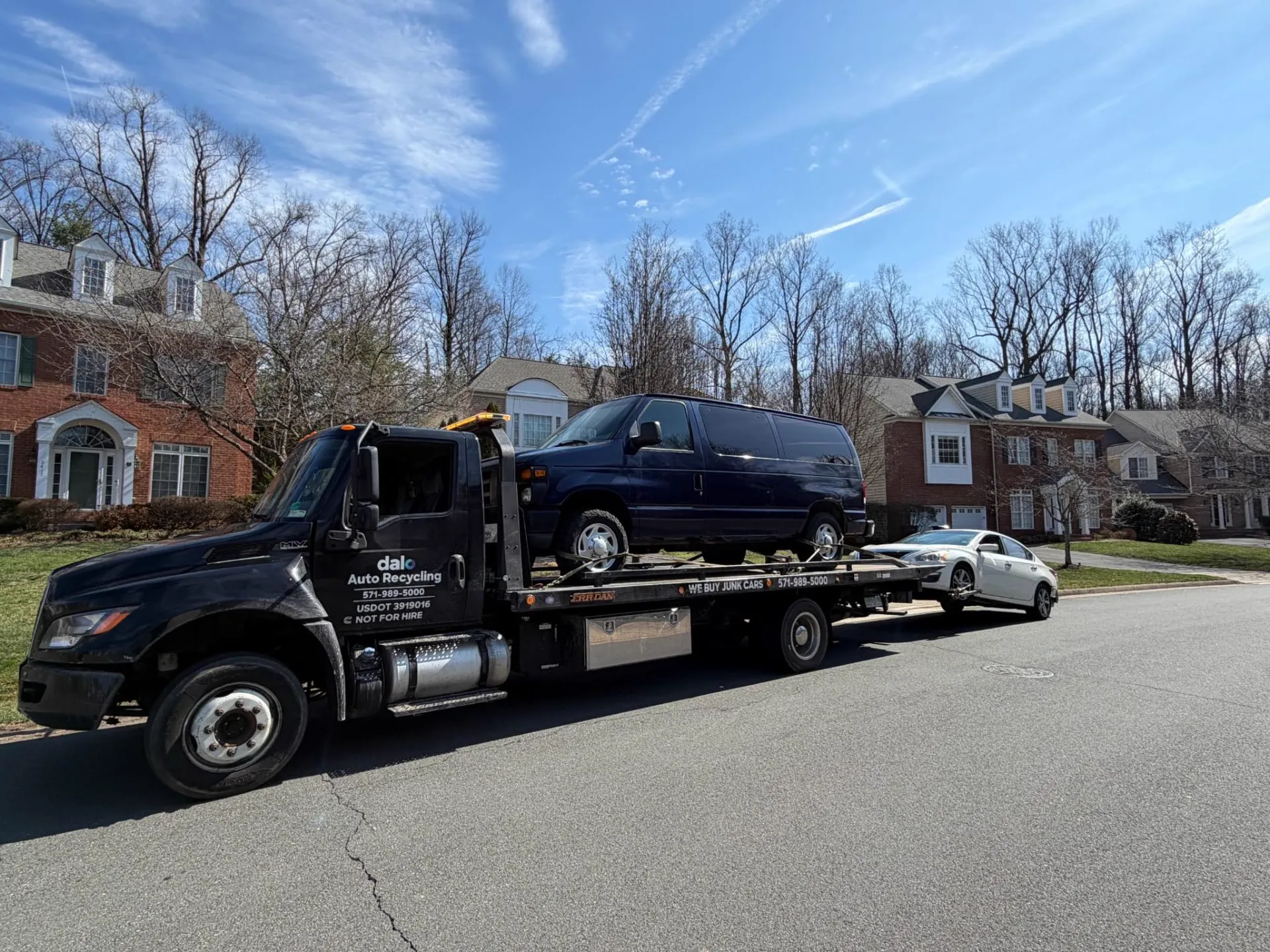 Residential vehicle pickup completed in Springfield, VA by Dalo Auto Recycling